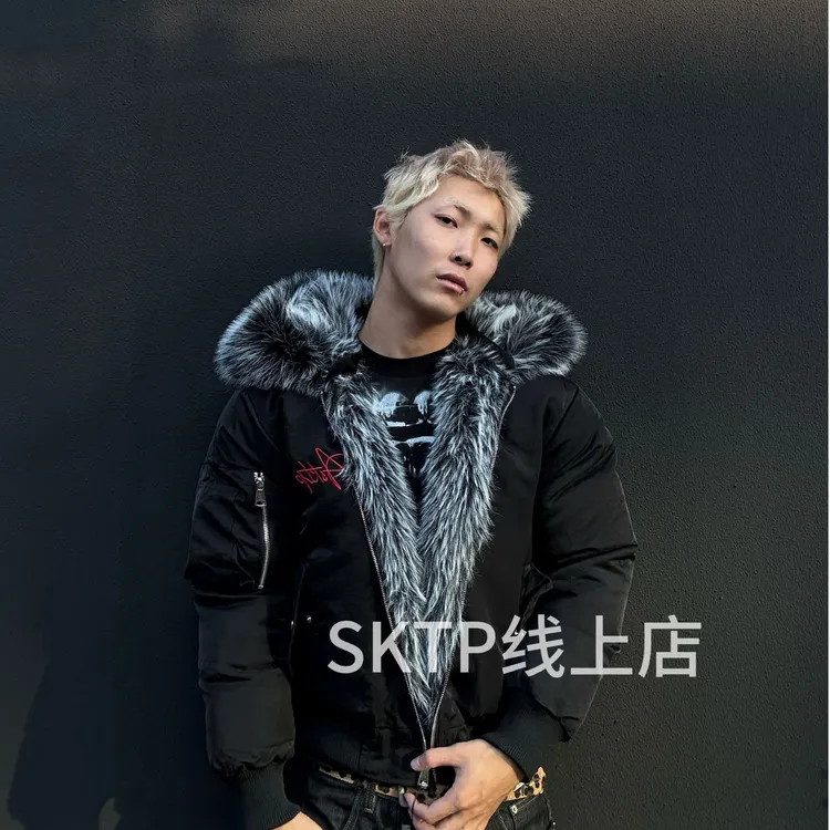 SKATEPARK“6557座山雕”刺绣可拆卸毛领帽檐冬季棉服外套