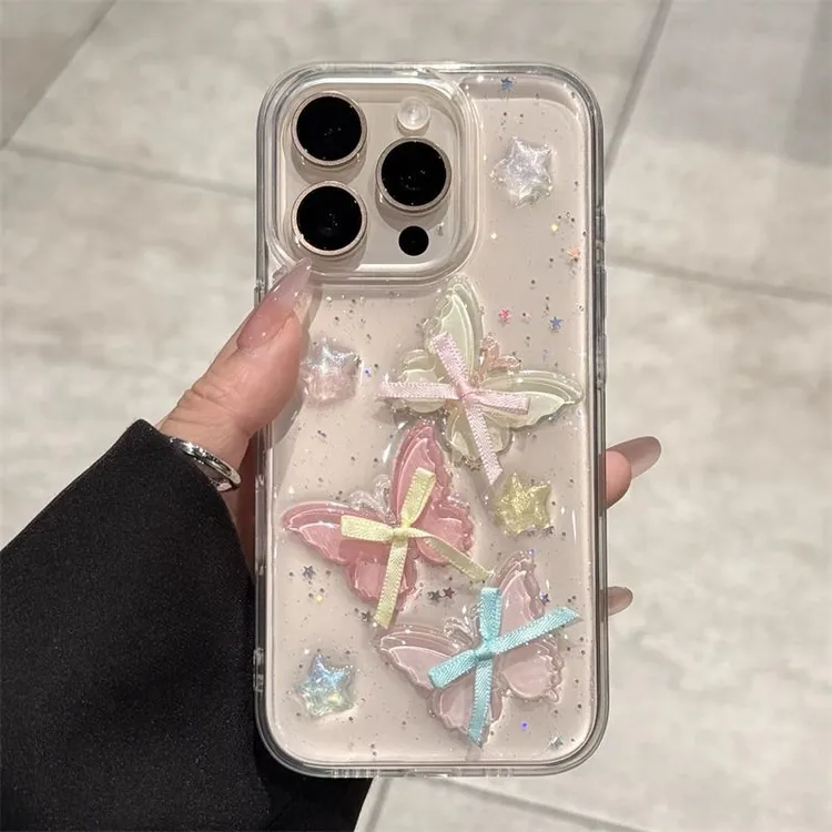 ins风彩色蝴蝶适用苹果17手机壳iPhone16promax新款15/14女13/12