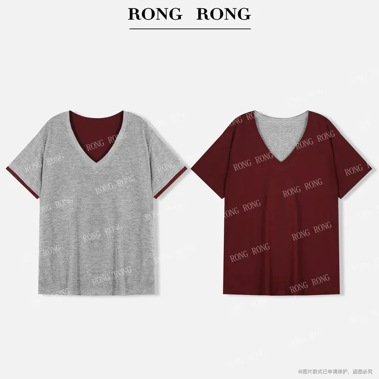 溶溶【双面佳人】RONGRONG 纯欲慵懒风双面穿百搭T恤上衣T-Z8969318