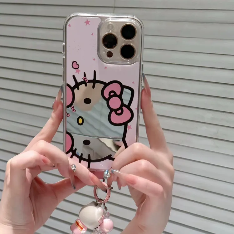 大头kitty可爱粉色镜面手机壳适用iPhone17/16promax苹果华为小米