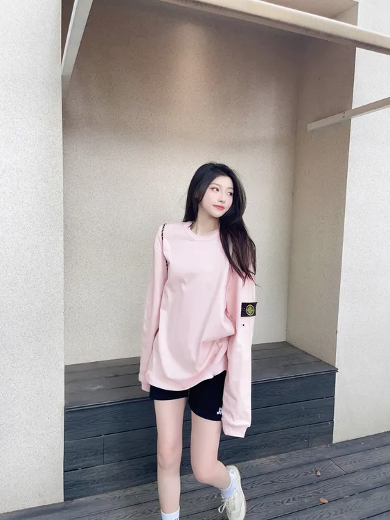 秋冬新款刺绣土星长袖t恤卫衣宽松重磅中长款设计感简约百搭上衣