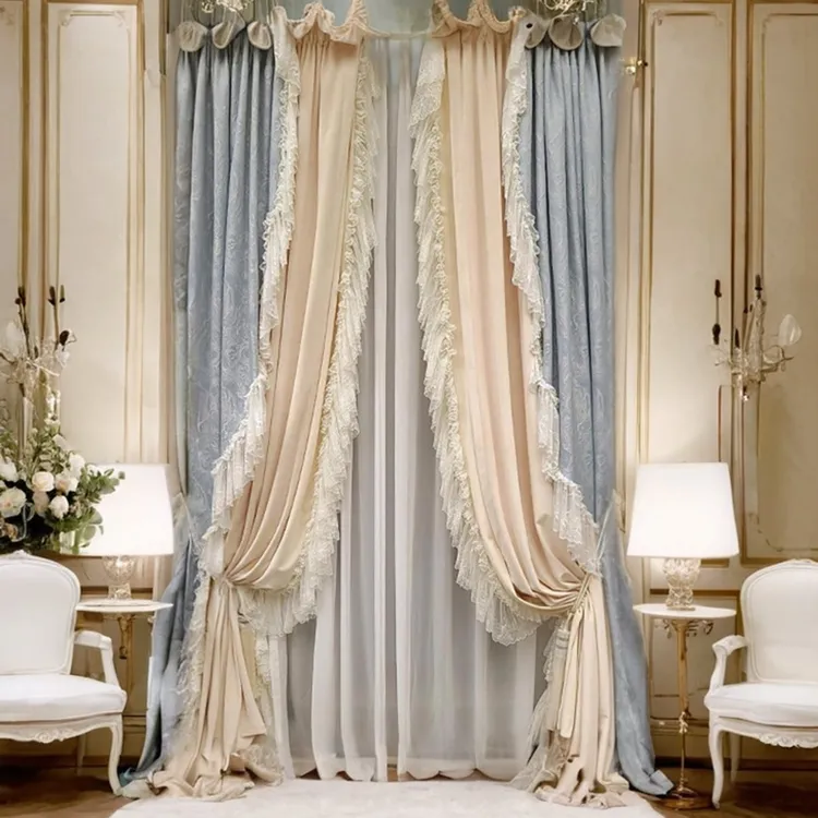 法式宫廷风蕾丝洛可可别墅房间高档丝绒复古欧式奢华卧室窗帘美式