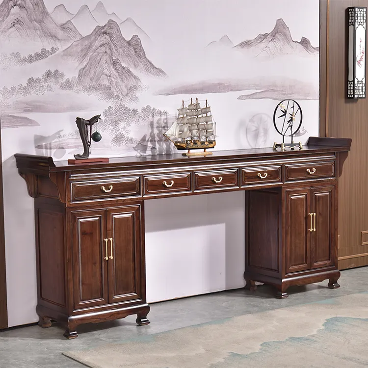 新中式中堂六件套八仙桌供桌红春木落地式神台桌条案桌财神爷供奉