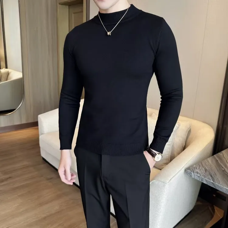 秋冬季上衣半高领毛衣打底衫长袖上衣爆款男士韩版修身内搭保暖