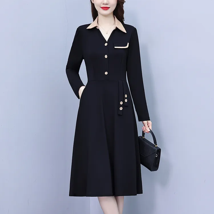 高级感中年妈妈连衣裙2025新款大码女装气质修身中长款长袖裙子