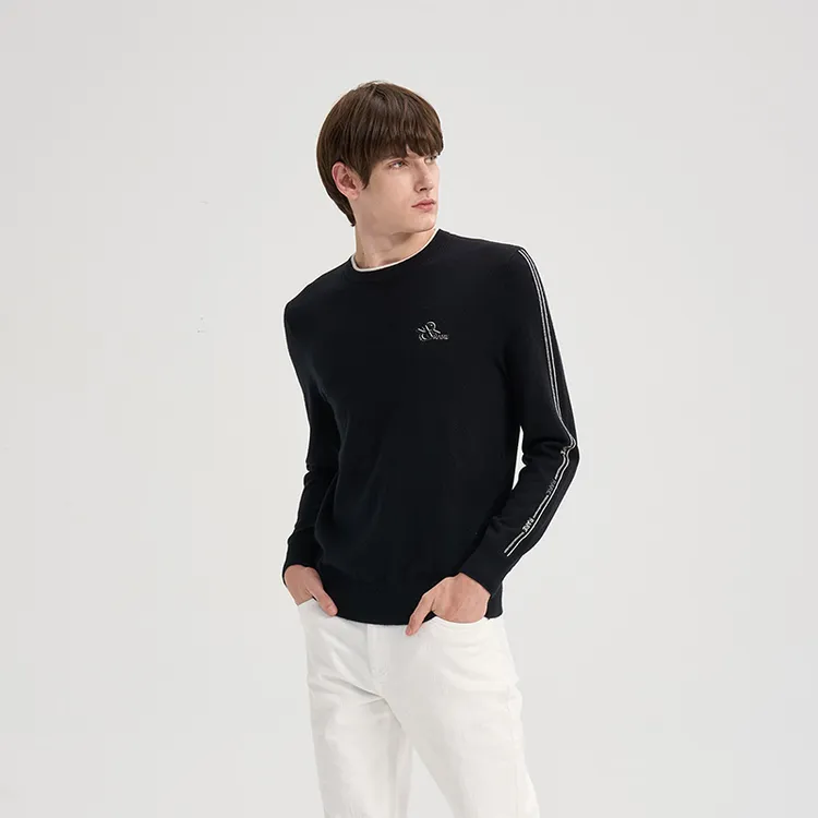 RARE威雅25秋冬新款前胸同色绣花与烫钻圆领基础款山羊绒长袖毛衫