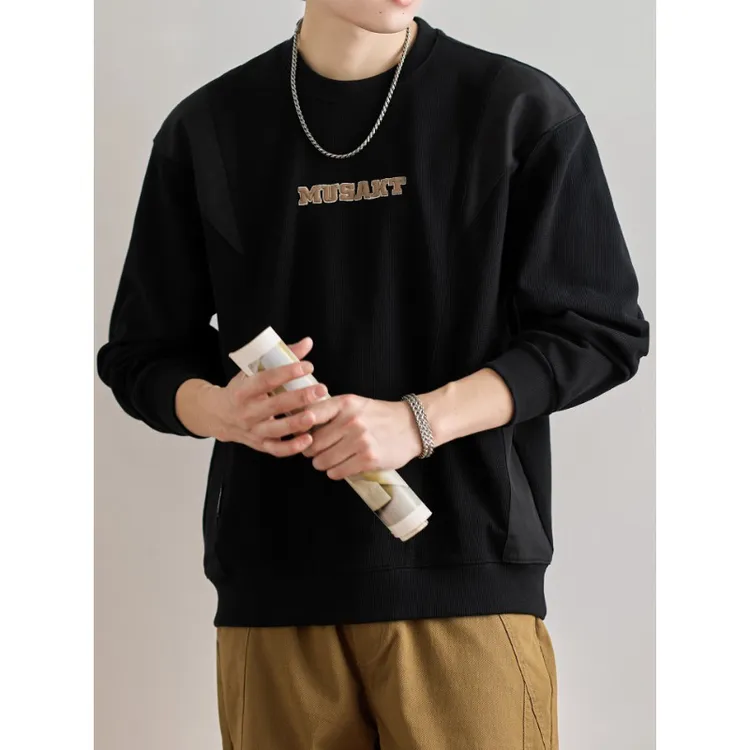 MR.MUDI/穆迪先生高级感圆领卫衣男士秋季新款宽松潮流刺绣上衣