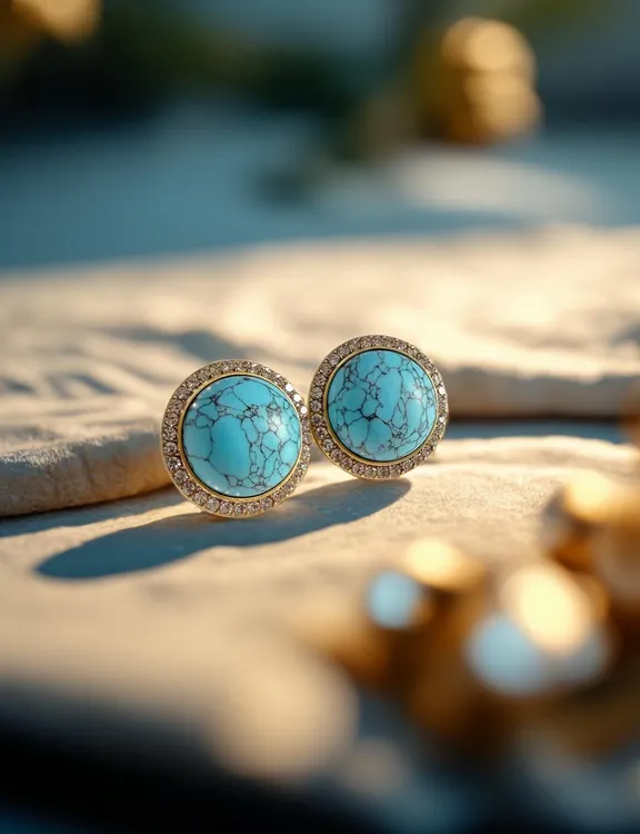 铜合金合成锆石耳饰 法式时尚浪漫优雅天蓝色圆形耳饰