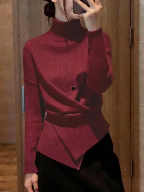 气质轻熟风高领软糯套头毛衣女秋冬新款收腰显瘦巨好看针织打底衫