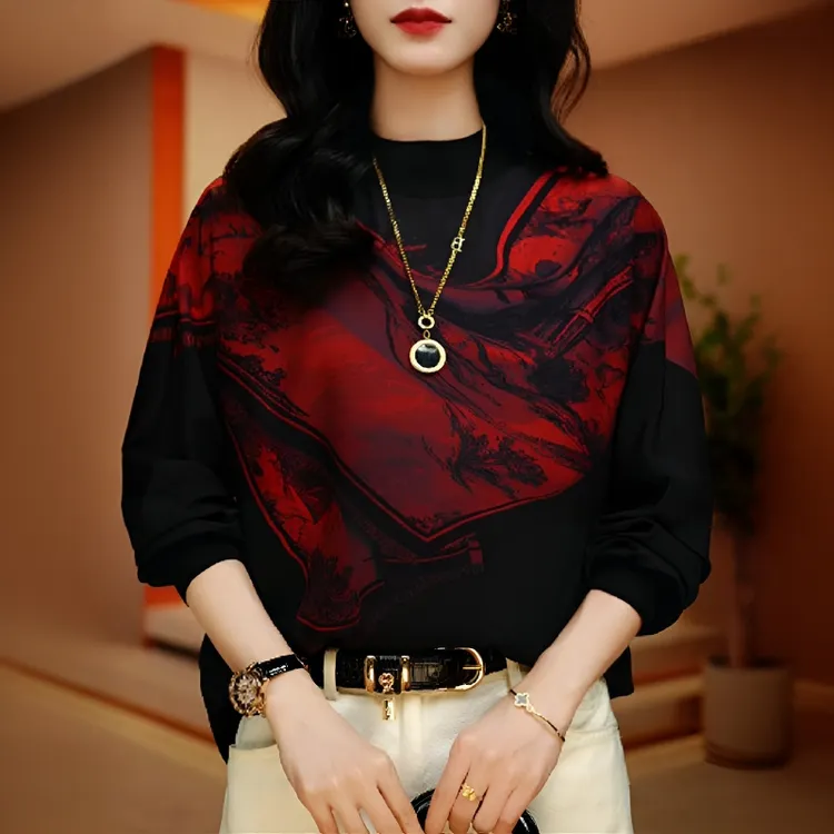 【贵妇装】小衫衬衣百搭遮肉气质印花显瘦舒适原创遮肉新款气质上衣