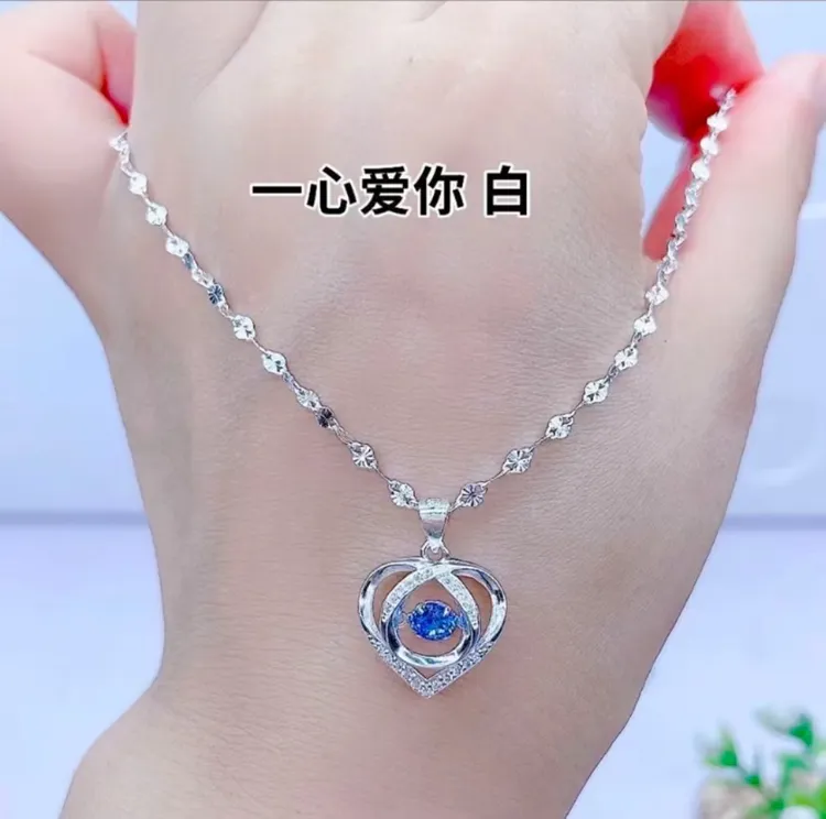 坠链均足银 【一套价】足银9999雪花链➕足银灵动蓝色爱心吊坠