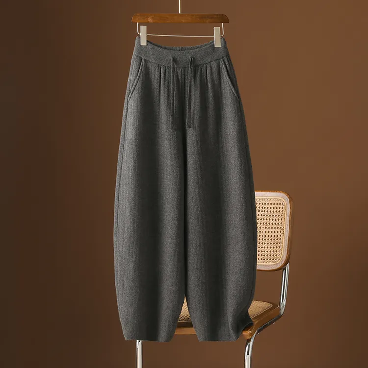 重磅加绒羊毛镰刀阔腿裤女秋冬加厚宽松弯刀气球裤冬季保暖香蕉裤