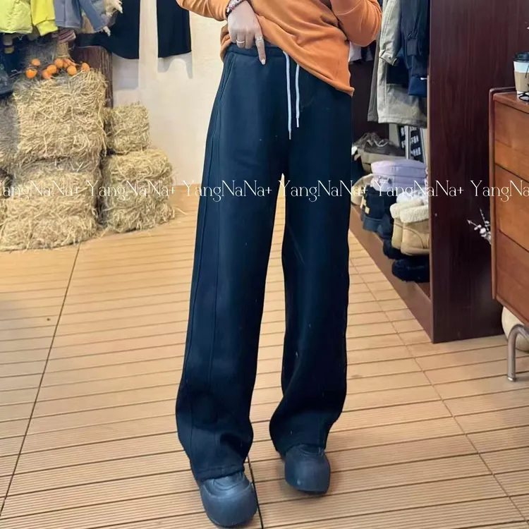 【娜娜推荐】百搭大版时尚潮流加厚绒窄版刺绣拼接摇头弯刀裤8889