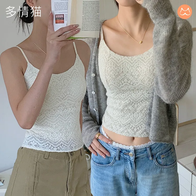 蕾丝细吊带背心女一体带胸垫内搭2025新款打底可外穿上衣免穿文胸