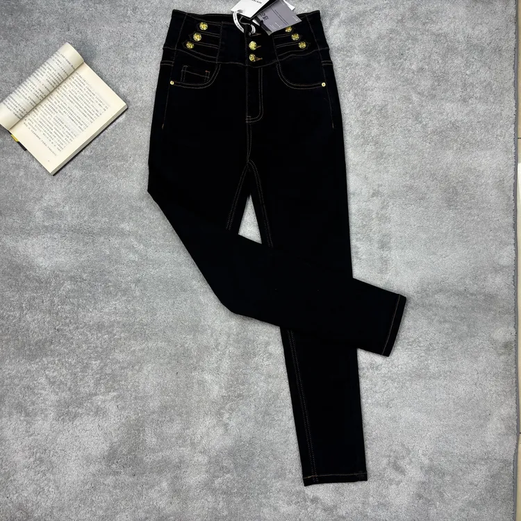 2025秋款黑色高弹显瘦提臀高腰小脚裤铅笔裤牛仔裤米粉青春女款