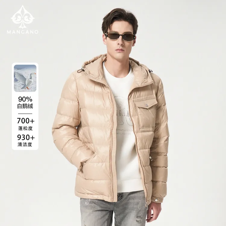 【90%进口白鹅绒】曼加龙冬款徽章时尚百搭连帽鹅绒外套男式7243317