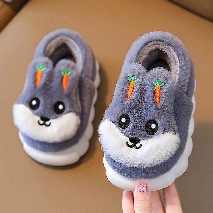 儿童棉拖鞋男童冬季保暖加厚加绒小女孩毛毛绒居家包跟男宝宝棉鞋