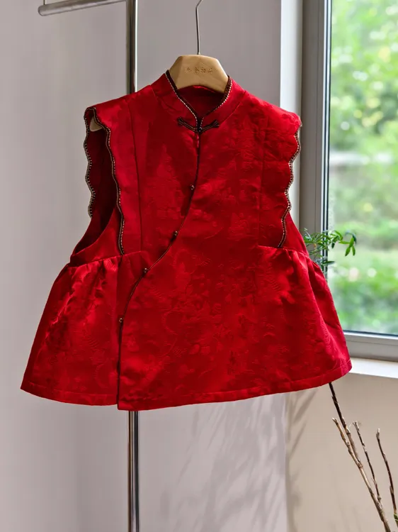 新中式国风减龄夹棉加厚红色马甲女高贵气质百搭背心马夹上衣秋冬