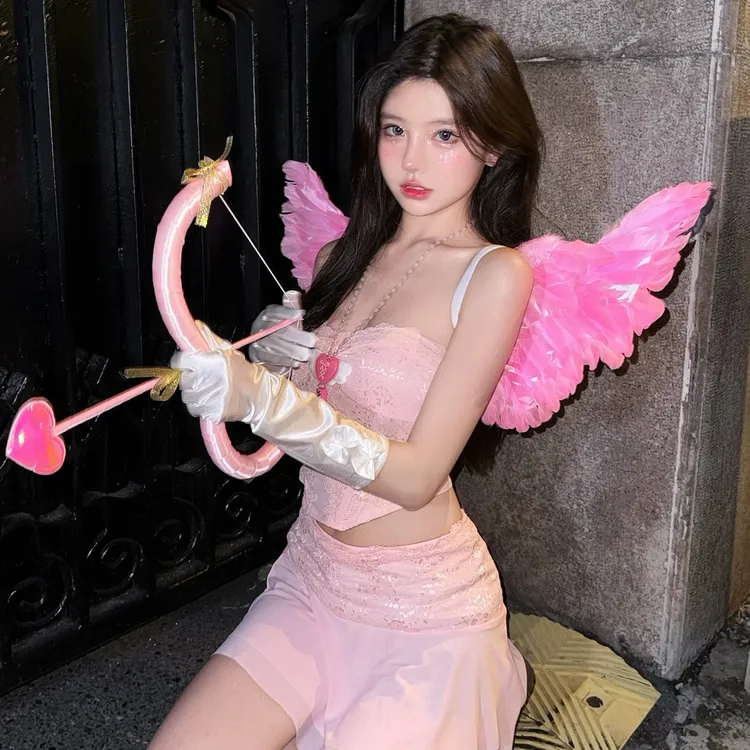爱神丘比特*万圣节粉色小天使羽毛翅膀套装cos服装