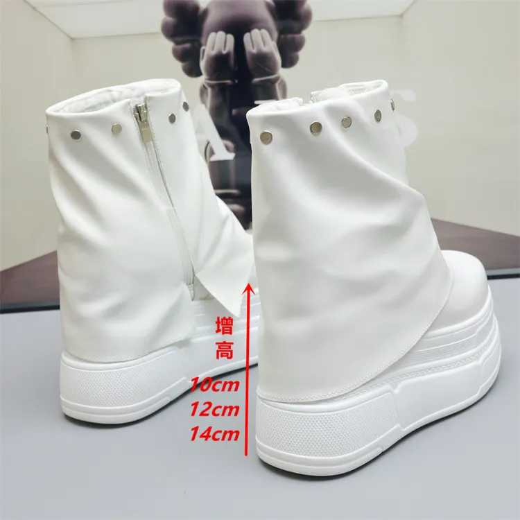 14cm内增高小白鞋女2025秋冬加绒小个子裤管短靴中筒骑士马丁靴女