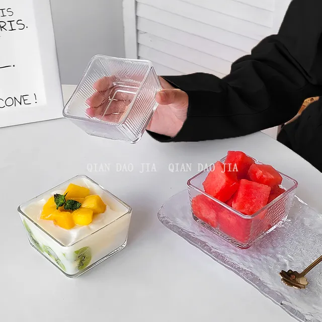小米有品简约方形玻璃碗家用小吃碟零食盘甜品碗四方冰激凌碗水果