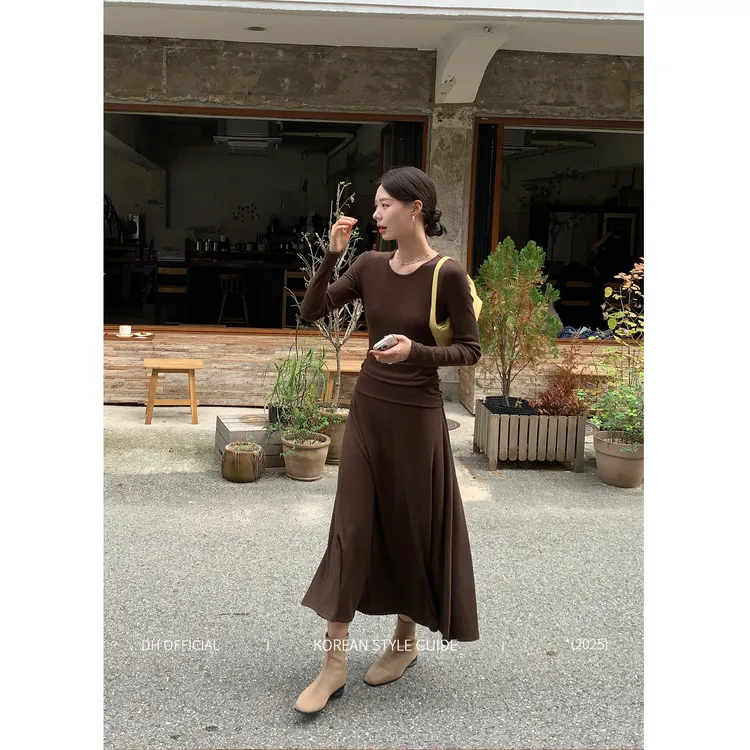 DH OFFICIAL 大花【秋明州暮色 dress】秋冬气质修身显瘦A字连衣裙
