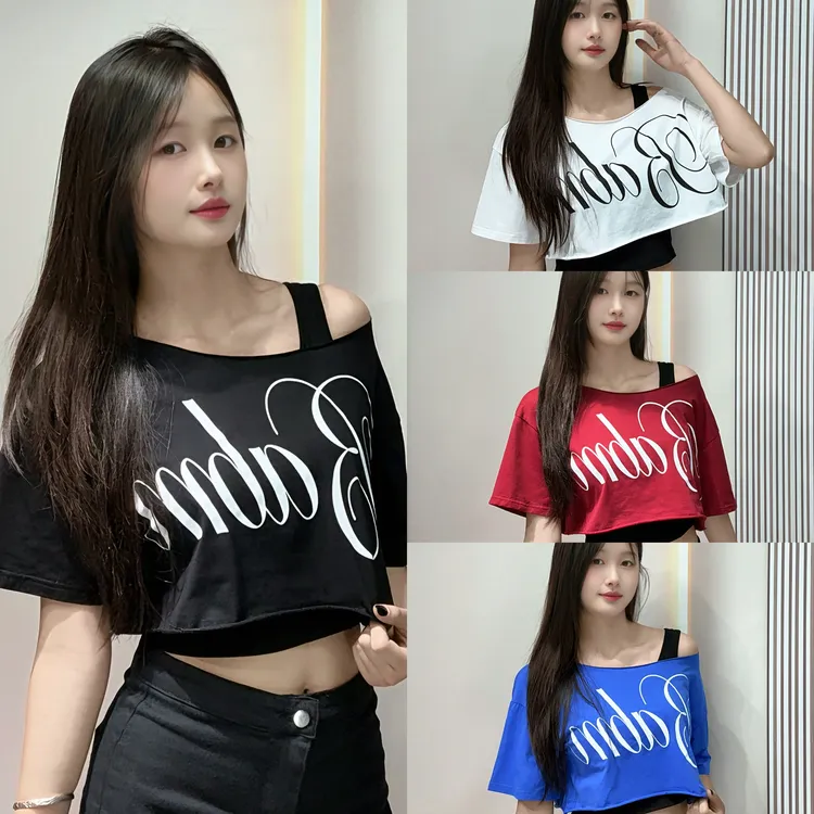 时超康SHI.CHAO.KANG.潮牌字母印花纯棉露腰短袖T恤2568款