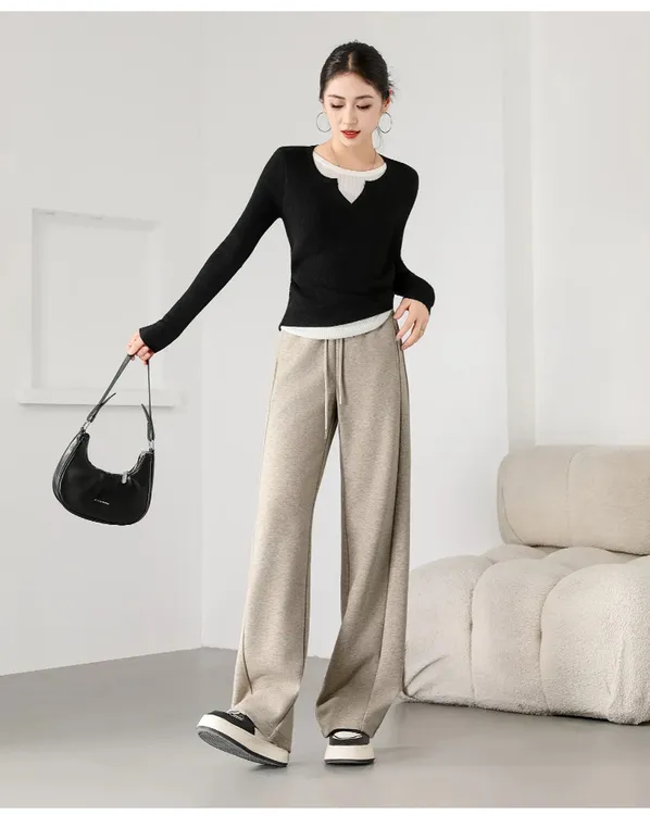 2025新款阔腿裤直筒裤休闲裤显瘦神裤高腰保暖绵羊毛复合材质，