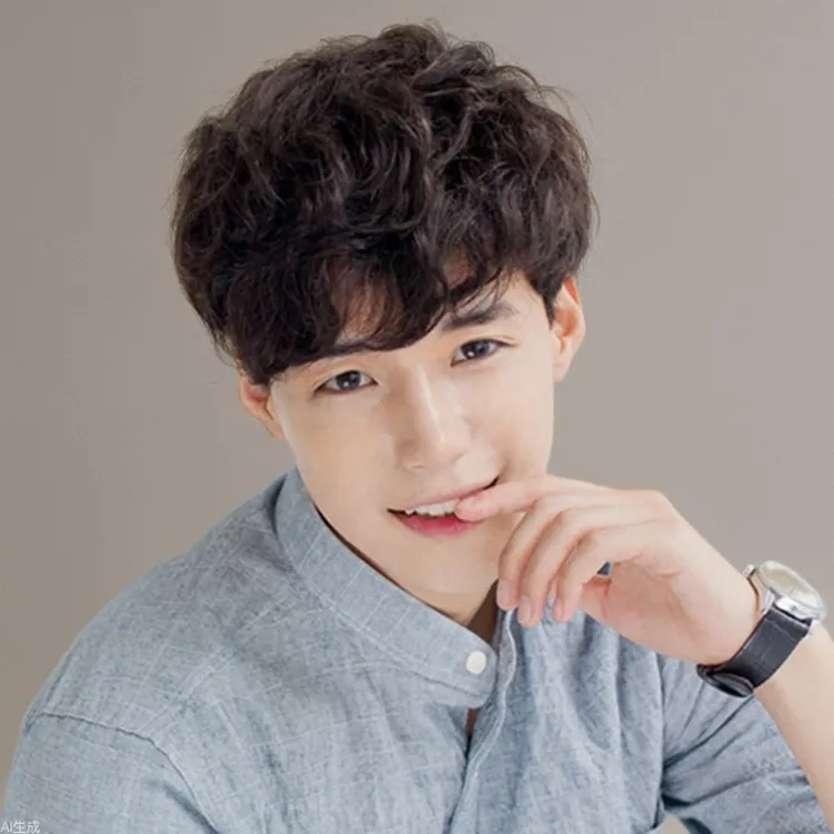 现货美式韩国帅气男士短卷发齐刘海造型假发头套外贸