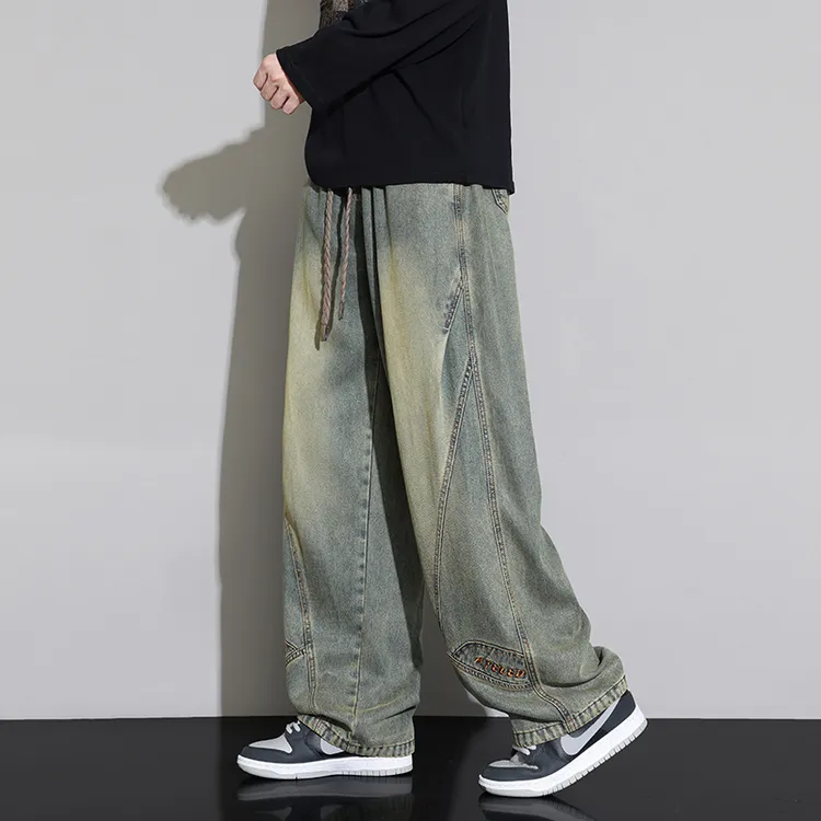 大码牛仔裤胖男学生直筒裤秋冬新款加绒阔腿长裤加肥加大复古百搭