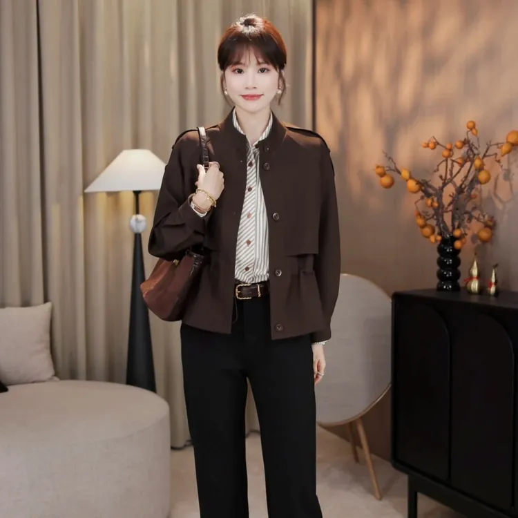 新款短插肩袖可调节收腰TR外套女风衣外套女2025新款爆款洋气