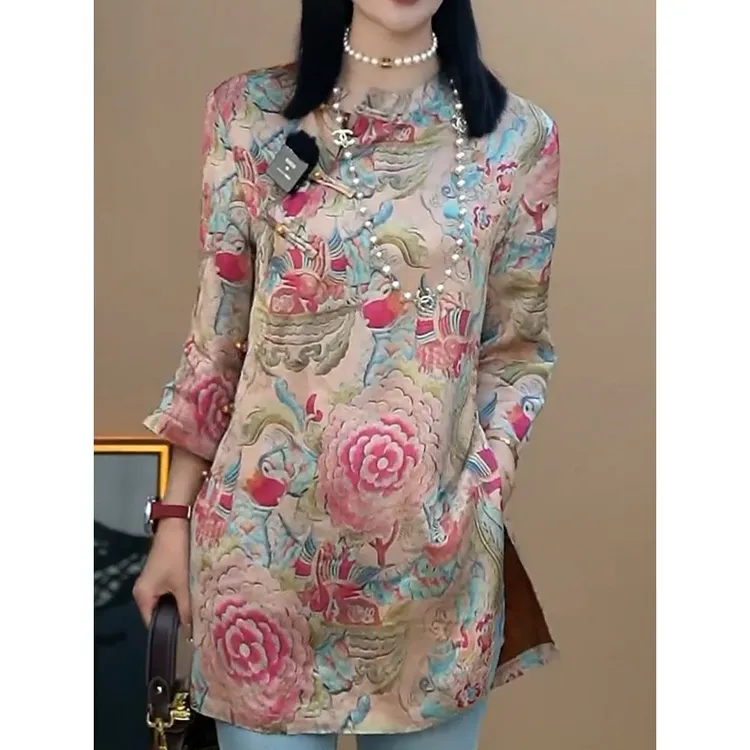 新中式提花七分袖衬衫女2025夏季新款气质优雅时尚高级感休闲衬衣