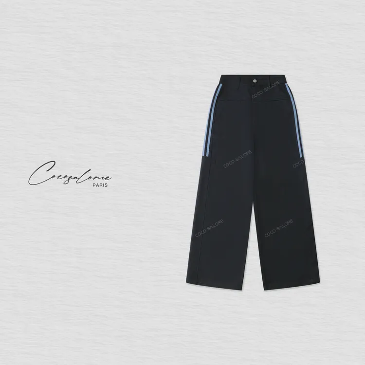 韩彬彬"蓝莓"天丝藏青色工装风直筒显瘦百搭休闲裤2236-2