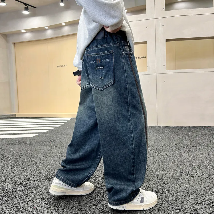 男童裤子春秋款2025新款儿童秋装宽松牛仔裤中大童男孩阔腿直筒裤
