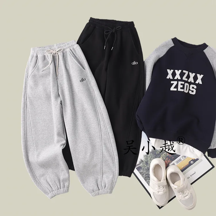 吴小越W1861男童加绒冬款儿童长裤男孩卫裤休闲灰色运动裤