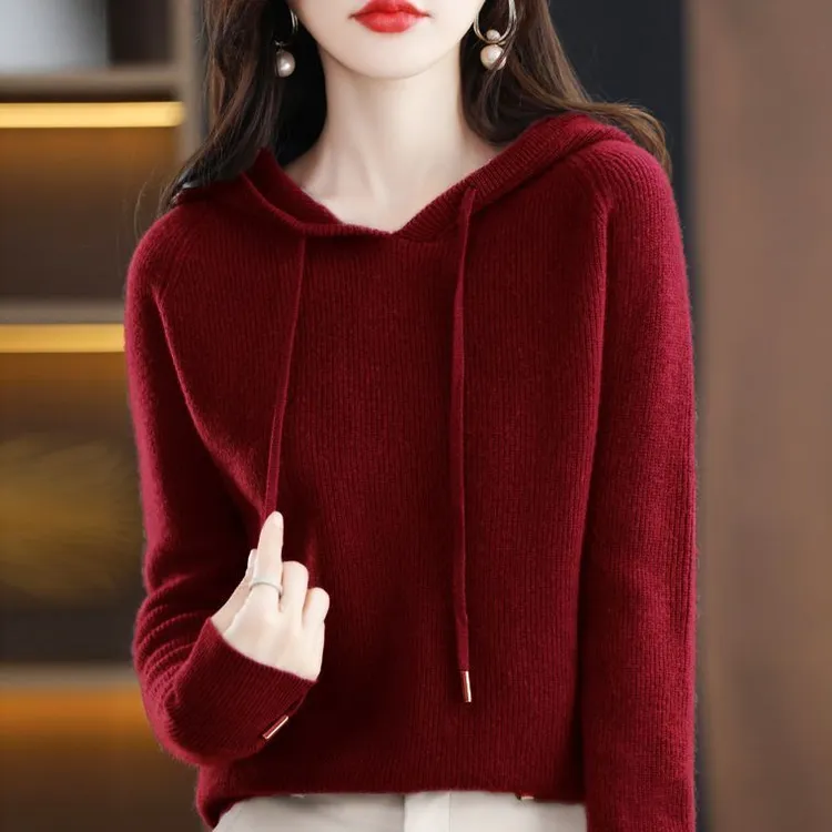 【100%正品撤柜】连帽羊毛衫卫衣秋冬新款加厚带羊毛钩花连帽卫衣