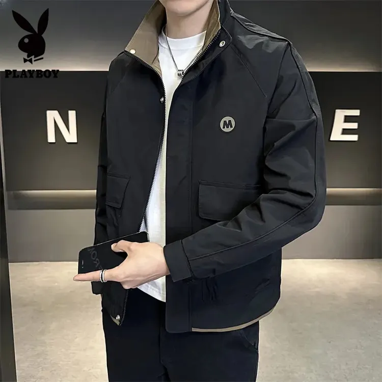 花花公子秋冬季加棉男士夹克休闲二棉加厚外套潮流上衣韩版帅气