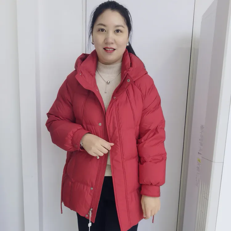 新款时尚洋气百搭休闲连帽手长版羽绒服3229B