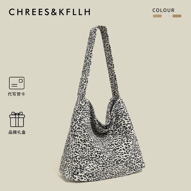 CHREES&KFLLH慵懒风豹纹帆布托特包2025新款通勤大容量单肩斜挎包