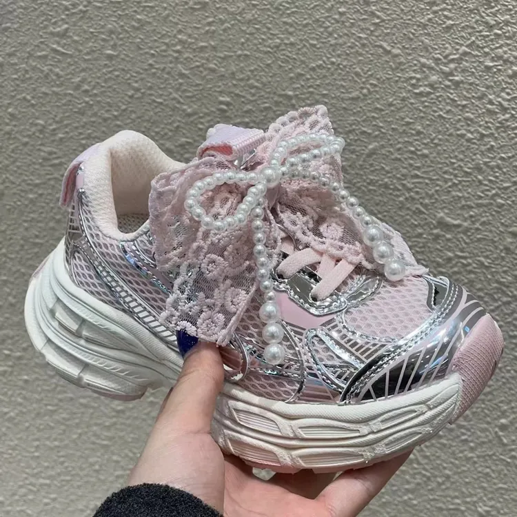 ABC 女童鞋2025春季儿童运动鞋软底蝴蝶结小女孩老爹鞋轻便休闲鞋