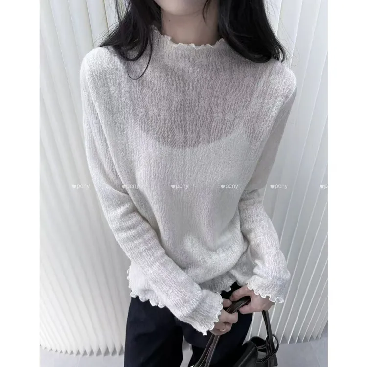 PCNY「领间花叙」不理理冬季新款小众女装时尚宽松百搭木耳边针织衫
