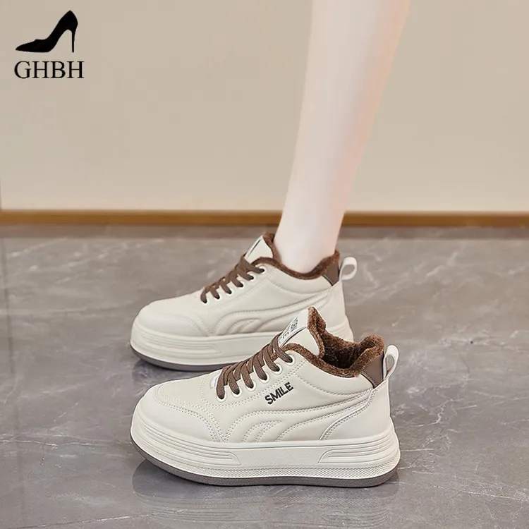 冬季新款厚底高帮小白鞋女款百搭加绒保暖爆款欧美棉鞋运动鞋