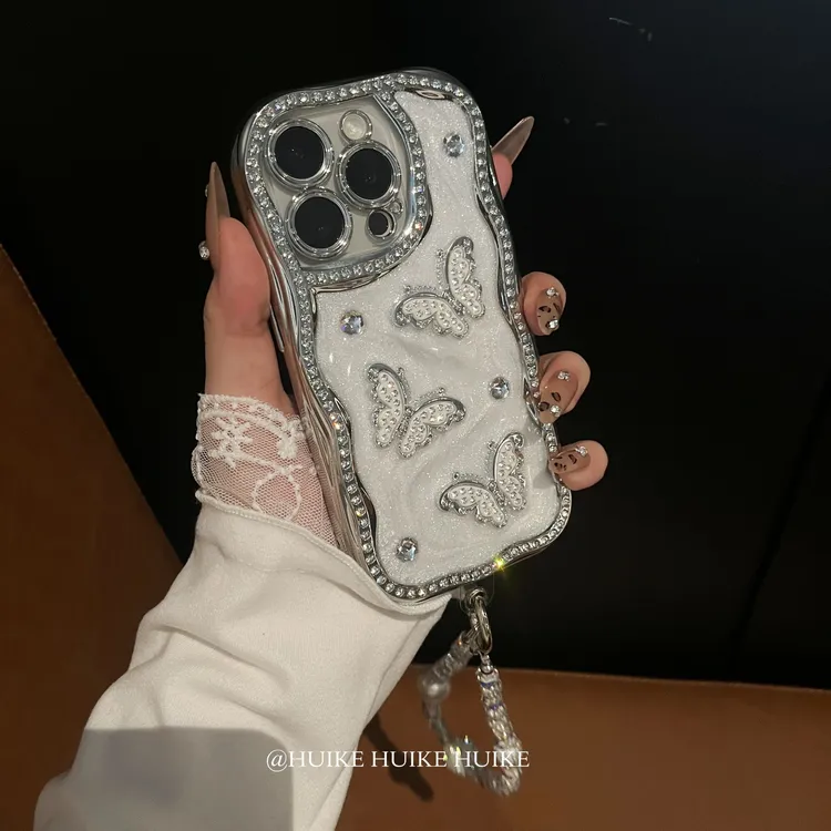气质名媛滴胶镶钻适用苹果16手机壳iphone15/14/13promax全包蝴蝶