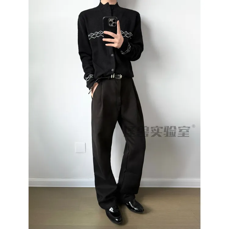 【怪兽实验室】早秋2.0新款黑色休闲毛尼西裤直筒微喇百搭简约长裤