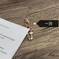 F299红色叶子金色别针耳扣闪闪耳饰
