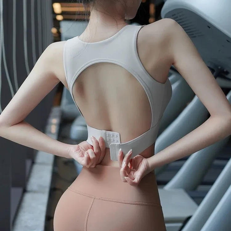 高强度运动内衣女夏一体式跑步防震文胸后背镂空美背瑜伽健身背心