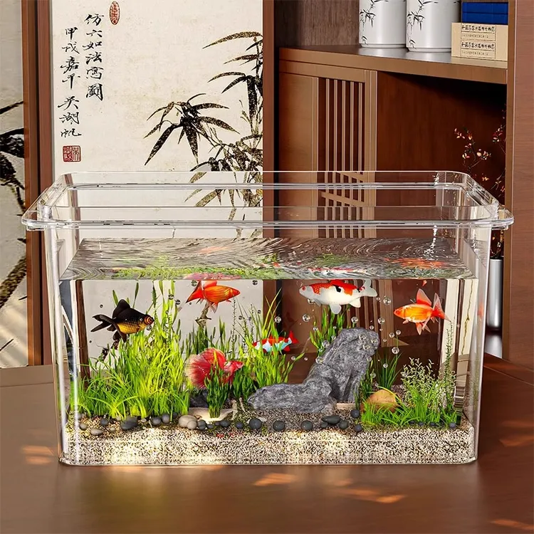 透明鱼缸小型家用桌面客厅生态造景缸金鱼缸乌龟饲养缸