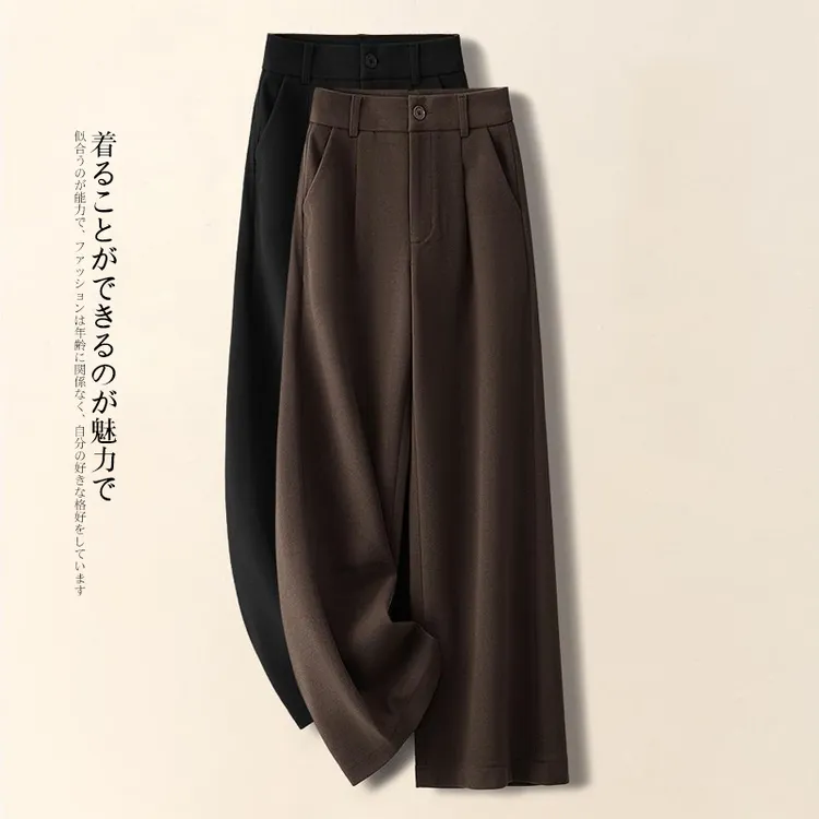 高端咖色毛呢阔腿裤女秋冬2025新款高腰小个子九分阔腿裤加绒正版