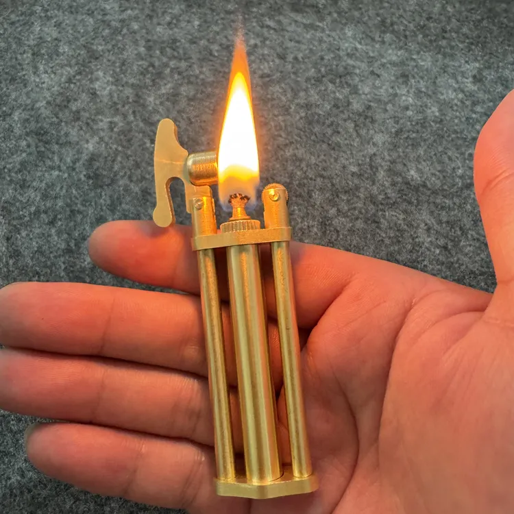 铜质煤油打火机 老式复古黄铜手工砂轮煤油打火机 包邮