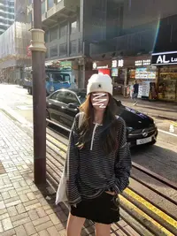 【米妮】“懒人罩衫”撞色拼接条纹罩衫上衣